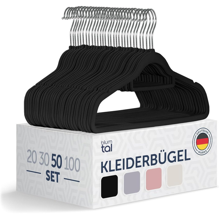 Blumtal Clothes Hangers 50 Pieces - Velvet Clothes Hangers 360° Swivel and Load-Bearing - Space-Saving and Non-Slip Clothes Hangers - Black Clothes Hangers with Velvet Cover - Velvet Hangers - Black Velvet Clothes Hangers