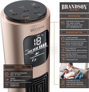 Вентилятор підлоговий Brandson з пультом керування, 96 см, 3 швидкості, осциляція 60°, темно-синій (Pearl Rouge)