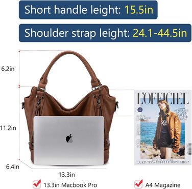 Жіноча сумка-шопер Reaer 2в1: сумка через плече та сумка-тоут для офісу, навчання, подорожей (M, коричнева)