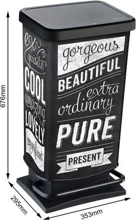 Відро для сміття Rotho Paso 40л з педальним механізмом та кришкою, пластик PP, BPA-free, металік