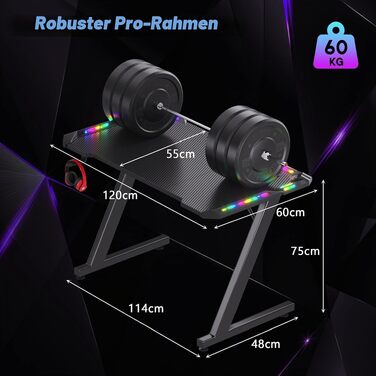 Ігровий стіл Homall з RGB LED-підсвіткою та підстаканником, 140x60 см, чорний