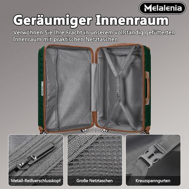 Набір валіз Melalenia 7 предметів з жорстким корпусом, легкий, на 4 колесах з TSA-замком. Включає косметичку, сумку для подорожей та кулькову сумку (зелений, 53см, набір ручної поклажі 4 предмети)
