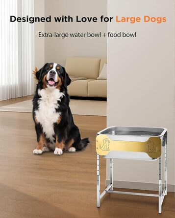 Підвищені годівниці для собак великих та гігантських порід, 2 шт., об'єм 10 л води та 4,5 л корму, 6 регульованих по висоті підставок, миски з нержавіючої сталі для великих собак, зняття навантаження на суглоби, легкі