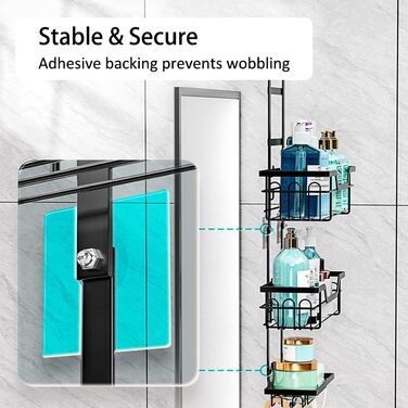 Настінна поличка для душу без свердління - 3 ярусна органайзер для шампуню. Підвісна поличка для душу, ванної кімнати з 4 гачками. Організація та зберігання у ванній кімнаті