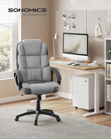 Крісло офісне SONGMICS для офісу, крісло для шефа, комп'ютерне крісло, регулювання висоти сидіння, оббивка, сірий (53 x 51 x 112-122 см)