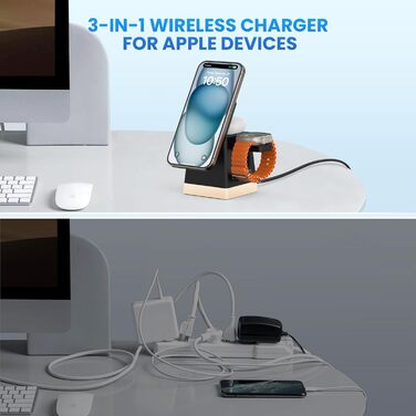 Бездротовий зарядний пристрій JoyGeek: для iPhone, Apple Watch, AirPods (чорний)