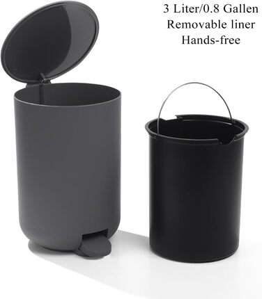 Набір для ванної кімнати AJEUNGAIN, сірий, 5 предметів: відро для сміття, тримач для туалетного паперу, диспенсер для мила, стакан для зубних щіток, піднос.