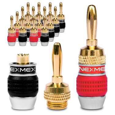 Комплект позолочених бананових роз'ємів NEXMEX для акустичних кабелів Hi-Fi, 18 шт (9 пар), 24K золото