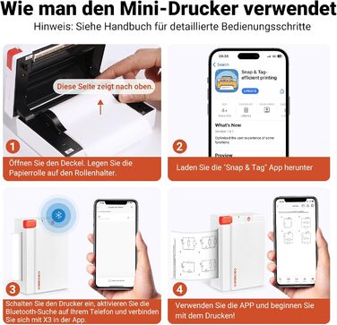 Mini принтер X3 для смартфона: термодрук наклейок, 300 DPI, Bluetooth, для фото, нотаток, студентів