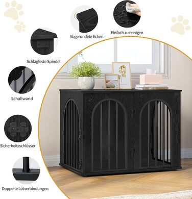 Клітка для собак Hzuaneri, 80 см, 3 двері, сучасний дизайн, чорний колір, для дому, міцна, 80 x 56 x 61 см, DFC85101B