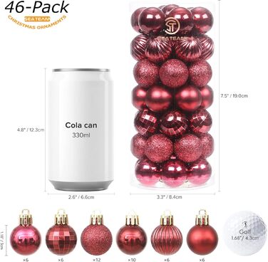 41 штука прикрас для ялинки Sea Team: міцні пластикові кулі з ниткою, 60 мм (блакитний, золотий, червоний), 30 мм