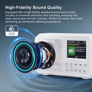 Портативне DAB/DAB+ радіо з Bluetooth 5.0, FM, акумулятором 3000mAh, будильник, еквалайзер, підтримка TF-карт, 2.4