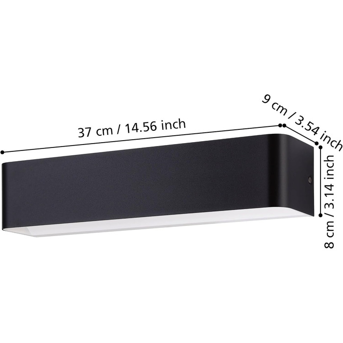 EGLO LED Wall Lamp Sania 5, 1-light wall lamp modern, minimalist, wall lighting made of metal in white, plastic in satin finish, LED bathroom lamp warm white, L, IP44 (36.5 cm, Black)