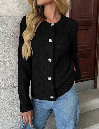 Жакет Zeagoo з довгими рукавами, кардиган з круглою горловиною, в'язана куртка з відкритим фронтом, елегантний в'язаний светр для жінок (XL, чорний)