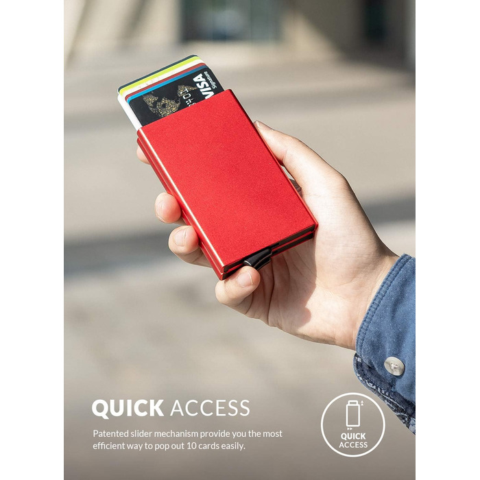 Металеве картхолдер VULKIT з RFID NFC захистом, червоний - для чоловіків, вміщує 10 карт