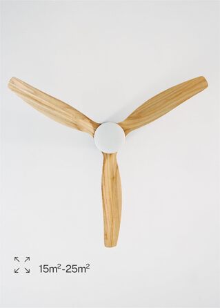 Вентилятор стельовий Windcalm Natural Wood з підсвічуванням, нікель, дерев'яні лопаті, пульт ДУ, 132 см, 6 швидкостей, літній/зимовий режим