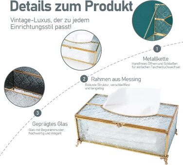SLHEQING Tissue Box Gold Cosmetic Tissue Box Rectangular Tissue Dispenser Tissue Box made of Glass and Metal Tissue Box for Dresser Bathroom Decor Living Room Bedroom Office