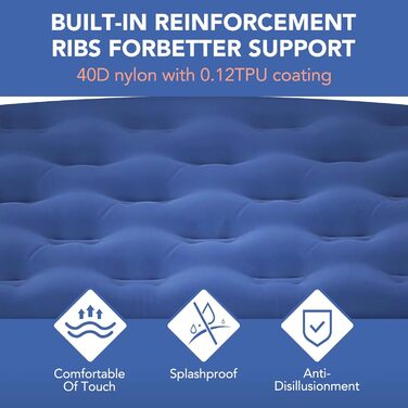 Надувний килимок для кемпінгу Tomshoo з інтегрованим насосом, подушкою та сумкою, блакитний