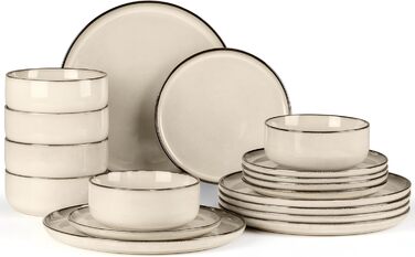 Набір посуду Onader для 6 осіб (18 предметів), керамічний сервіз, 6 тарілок для їжі, десертних тарілок, мисок для каші, стійкий до миття в посудомийній машині та подряпин (Karst Khaki)