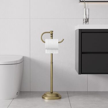 Тримач туалетного паперу на підлогу RUMOSE, античне латунь, регульований (31,5-57,9 см), з полицею для зберігання, нержавіюча сталь