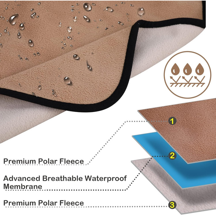 Водонепроникний коврик для собак PETTOM 152x127см, м'який коврик для великих і маленьких собак, захисний коврик для дивану, ліжка, автокрісла, меблів - 30°C, (L, Коричневий верблюд)