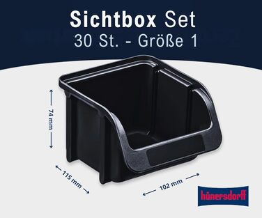 Hünersdorff Sichtbox 30 шт., розмір 1, поліпропілен, чорна – міцна штабельована коробка для зберігання
