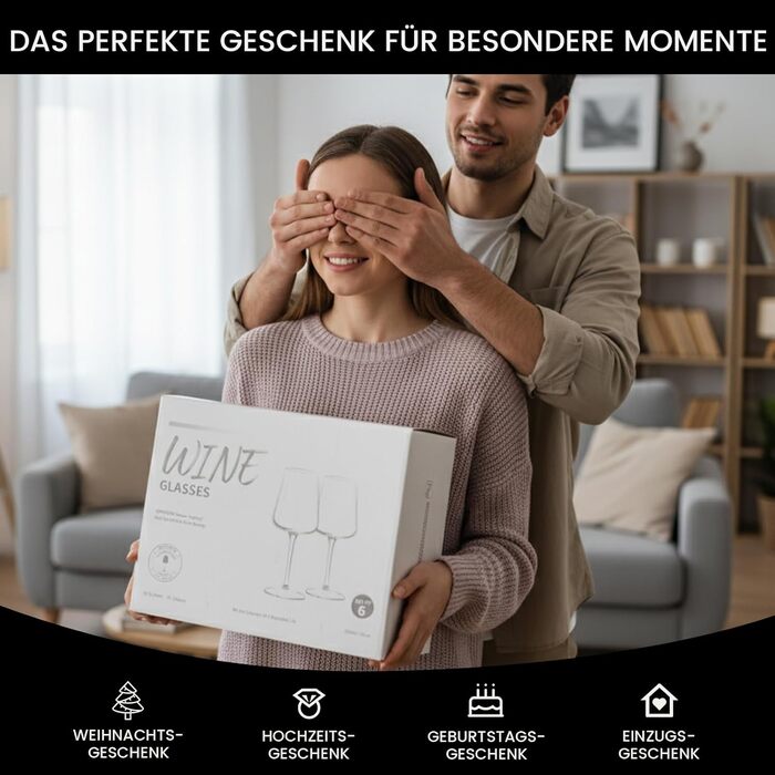 Набір келихів для вина PROST! 6 шт. 491мл з кришталевого скла без свинцю, для червоного та білого вина, 496мл