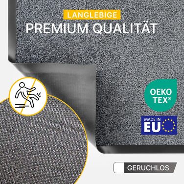 Килимок для порогу Entrando 40x60 см з неслизьким покриттям - миючий килимок для входу в приміщення та на вулицю, швидковисихаючий, нейтрального кольору, сірий