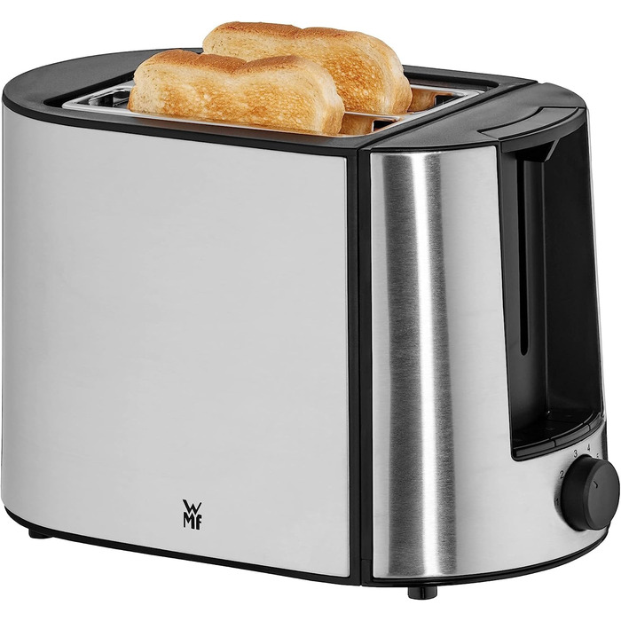 WMF Bueno Pro Toaster 2 Slice, Double-Slot Toaster Stainless Steel with Roll Holder, 2 Slices, 6 Browning Levels, 870 W, brushed stainless steel