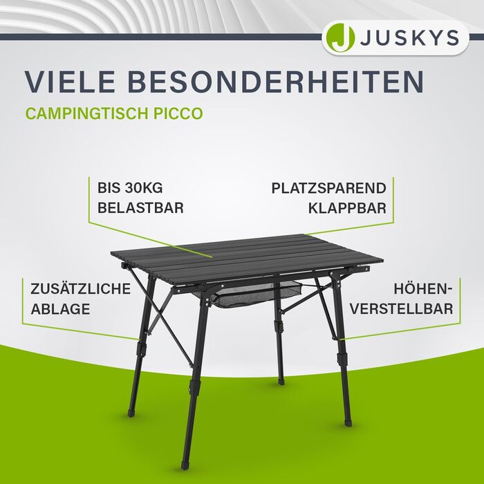 Стол для кемпінгу Juskys Picco - алюмінієвий, 90x52 см, легкий, складний, регульований по висоті - для кемпінгу, саду, відпочинку на природі. Чорний