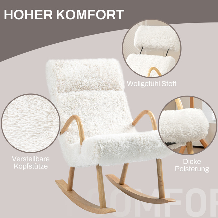 HOMCOM Rocking Chair Glider Armchair, Still Chair with Wool-look Fabric up to 120 kg, ideal for Bedroom & Living Room, White