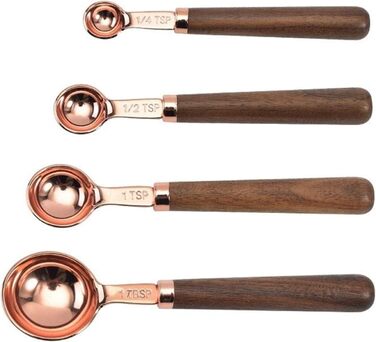 Measuring spoons, measuring spoons with walnut handle, copper-plated measuring spoons, measuring cup set, kitchen and baking utensils (Color: Gold, Size: Measuring cup, 4 pieces) (Color: Gold, Size: Measuring cup, 4 pieces)