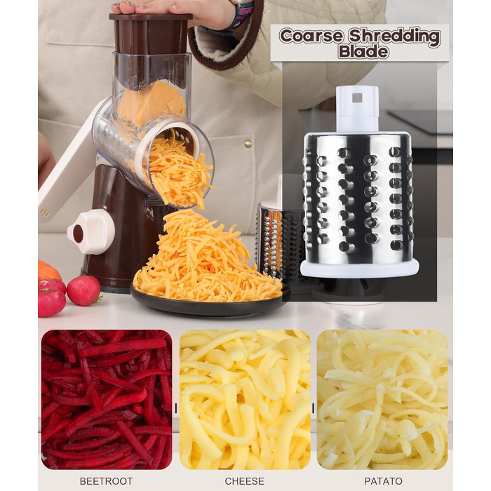 Ручна тертка Ourokhome Rotary - подрібнювач овочів, сиру, горіхів (3 леза)