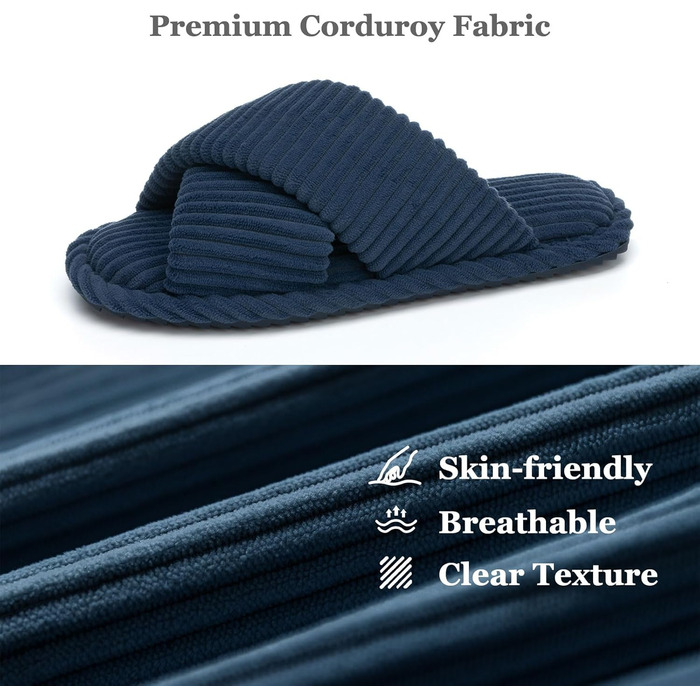 Жіночі тапочки GOEWY з Memory Foam, з тканинного матеріалу для дому, відкриті, з перехресними ремінцями та бантиком, антиковзаюча підошва. Зручні та модні шльопанці як стильний подарунок. (Темно-синій, 40/41.5 EU)