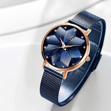 Жіночий наручний годинник SHENGKE Luxury: стильний дизайн, сталевий міланійський плетіння (синій колір)