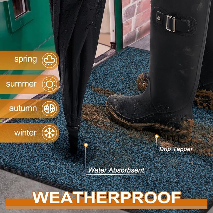 Килимок Mibao для взуття, 50x81 см, синьо-чорний, ворсовий, антиковзкий, для дому та вулиці,мийний, поглинаючий бруд