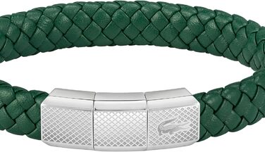 Браслет шкіряний Lacoste ROKEL плетене шкіряне, з магнітною застібкою (зелений/чорний)