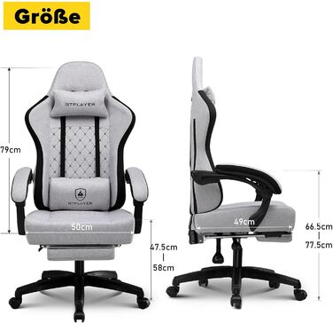 Ігровий крісло GTPLAYER з ергономічним дизайном, підлокітниками, що обертаються, та підніжкою (темно-сірий)