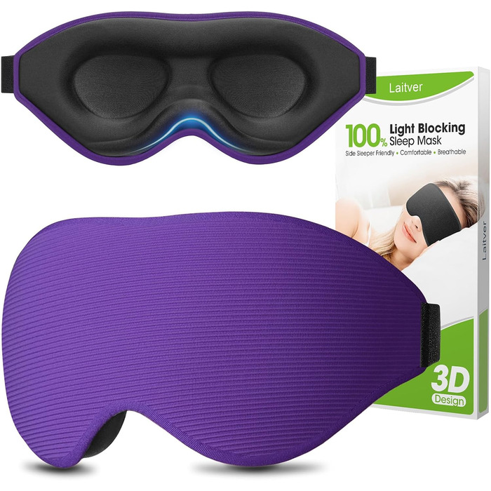 Маска для сну Laitver для тих, хто спить на боці, 2025, 3D світлоблокування, для жінок та чоловіків, комфортна, дихаюча, без тиску, з регульованою гумкою, для подорожей (темний фіолетовий)