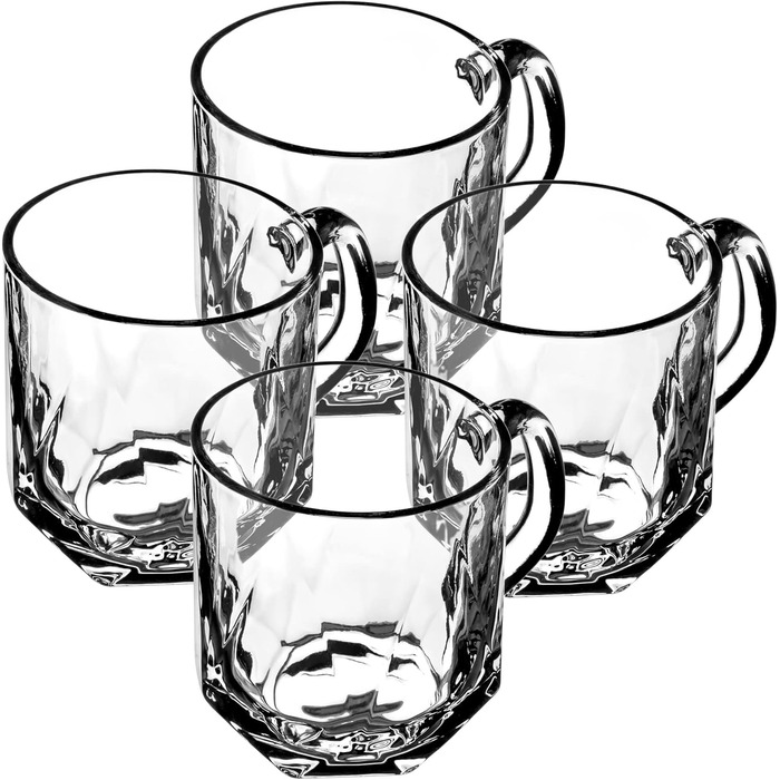 Набір склянок KADAX Frida 300мл (4 шт) для чаю, кави та води: скляні чашки з ручкою, товсте скло