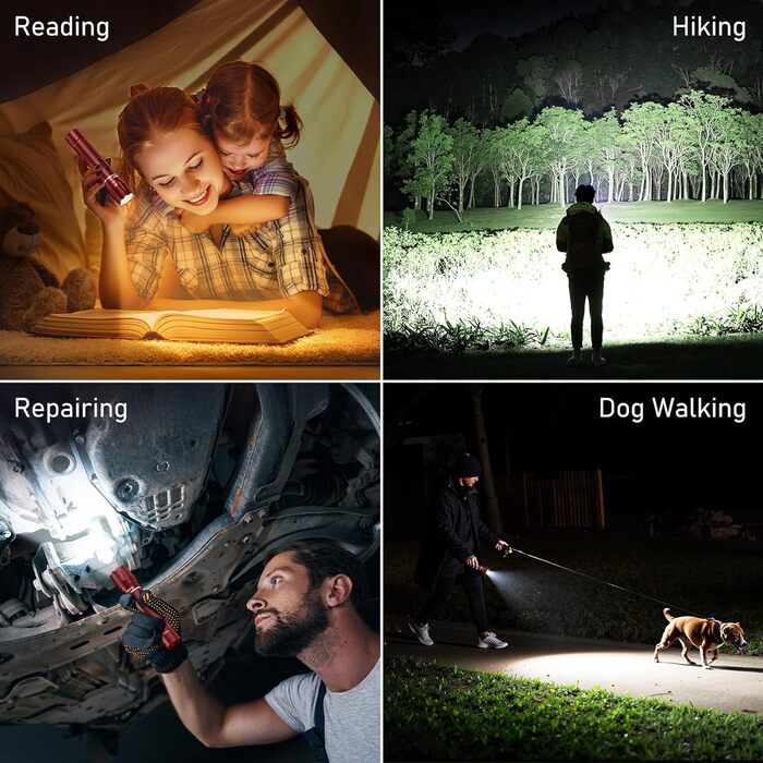 LED ліхтарик Blukar з регулюванням температури світла, 10 режимів, зум, водонепроникний, для кемпінгу та активного відпочинку (каштанового кольору)