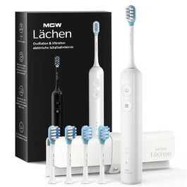 Електрична зубна щітка MGW Lächen – звукова, 3 режими, 3 інтенсивності, IPX8, 4 насадки, біла/чорна