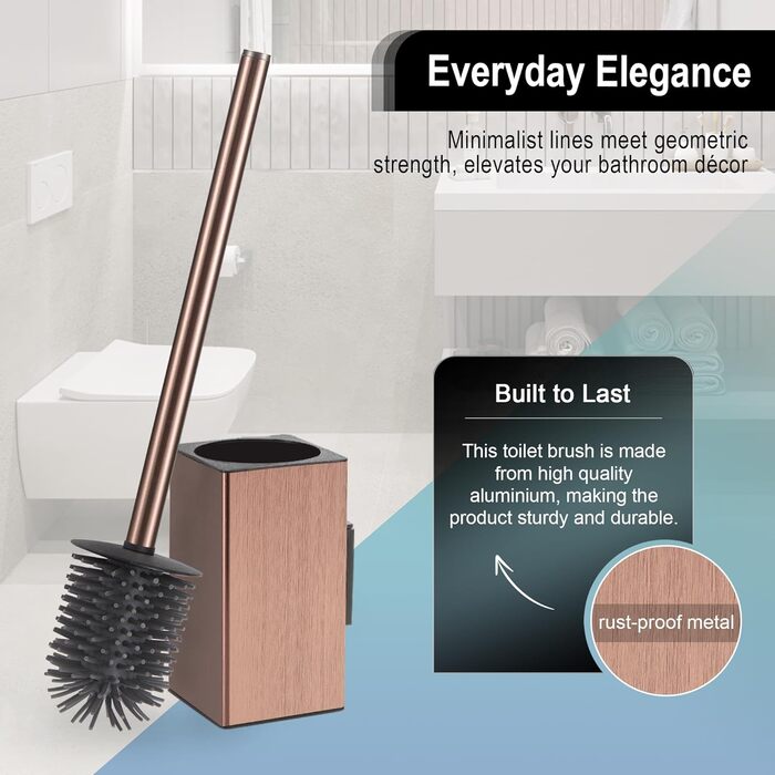 Настінна щітка для туалету DAZI з кріпленням без свердління, нержавіюча сталь, сучасний дизайн, знімний внутрішній стаканчик, золотий/рожевий золотий колір