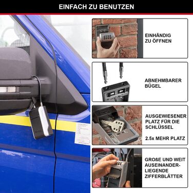 Master Lock Outdoor Key Safe Wall Mount - XL with Cable Lock - 11.9 x 8.5 x 3.6 cm