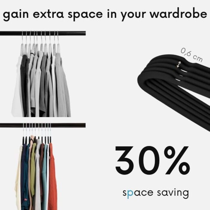 Набір вішалок для одягу OGIVO, 50 шт. - чорні, з антиковзаючою поверхнею, для краваток та сорочок