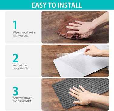 Килимок на сходи ToStair, 20x76 см (15 шт.) - антиковзка підкладка для сходів, захист для дерев'яних ступенів, килимки на сходи для дому (сірий)