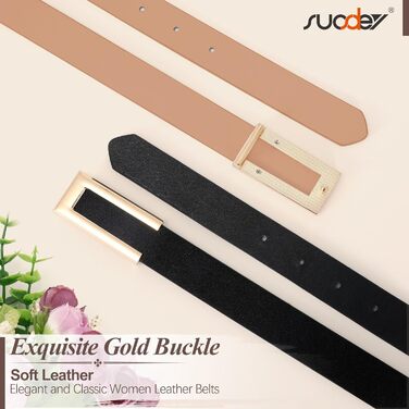 Жіночий тонкий шкіряний ремінь SUOSDEY з золотою пряжкою (чорний+хакі, 100 см)