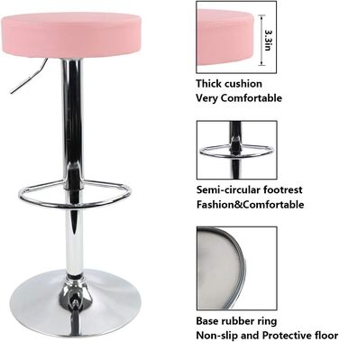 KKTONER Adjustable Height Swivel Bar Stool - SPA, Office & Beauty - PU Leather (Pink)
