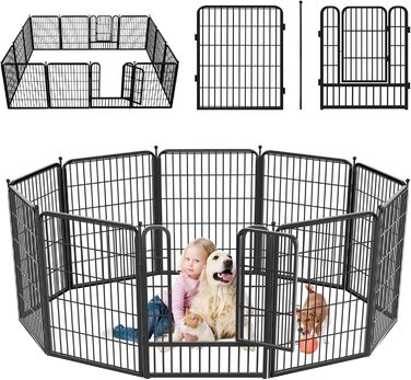 Металевий вольєр для собак на 10 панелей, 81,3 см, для собак різних розмірів, вольєр для собак, переносний забіг, вольєр для цуценят, з дверцятами, 69,8 см x 81,3 см