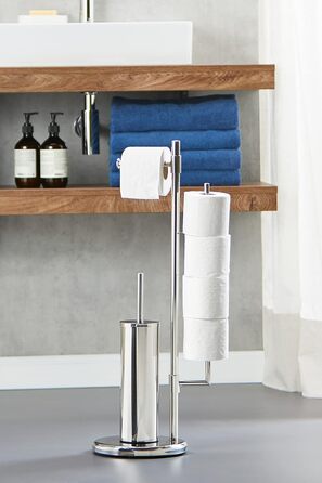 Набір для туалету WENKO Neo: тримач туалетного паперу та щітки, нержавіюча сталь, сріблястий, 30 x 73 x 20 см